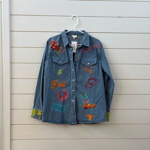 Embroidered Denim Button-Up Shirt